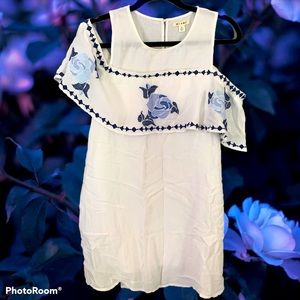 Miami cold shoulder white dress with blue roses